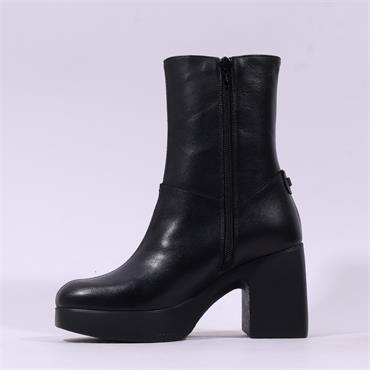 Wonders Lady Platform Block Heel Boot - Black Leather